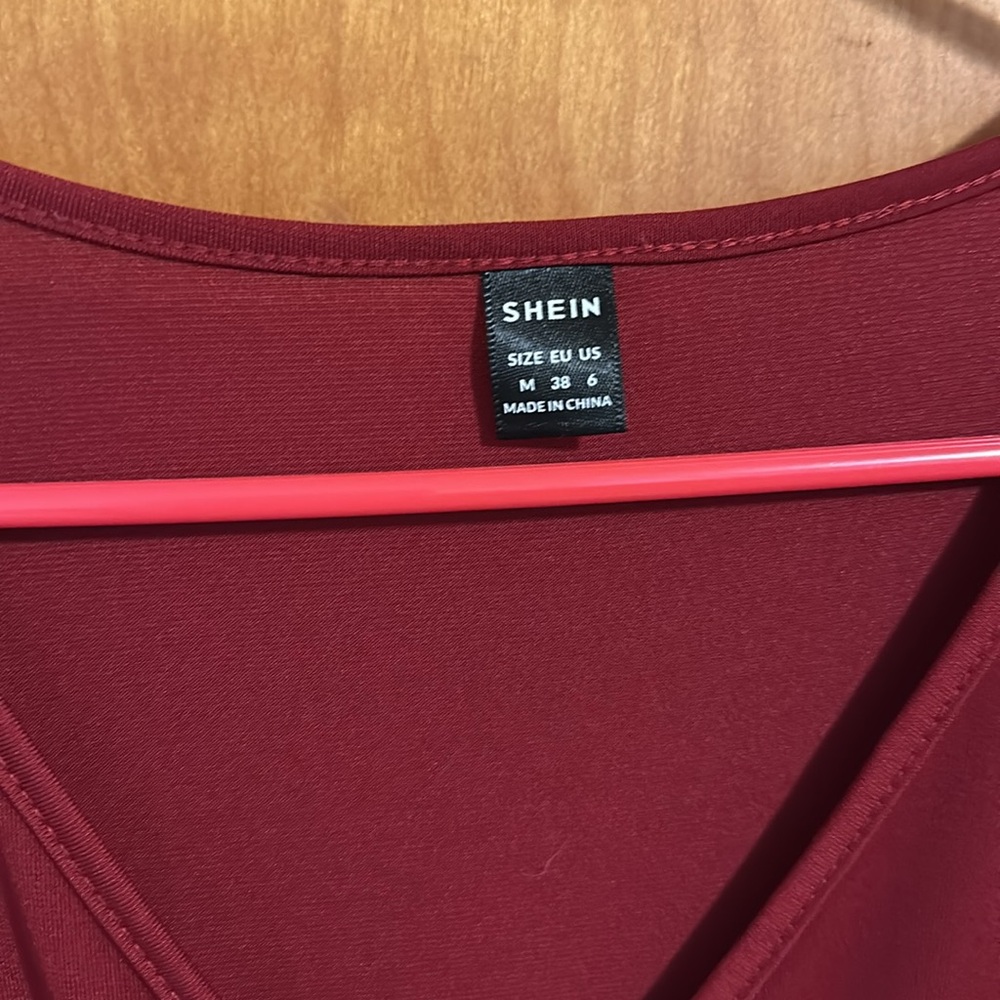 SHEIN Mesh Sleeve Knee Length Dress - Burgundy - Picture 4 of 9